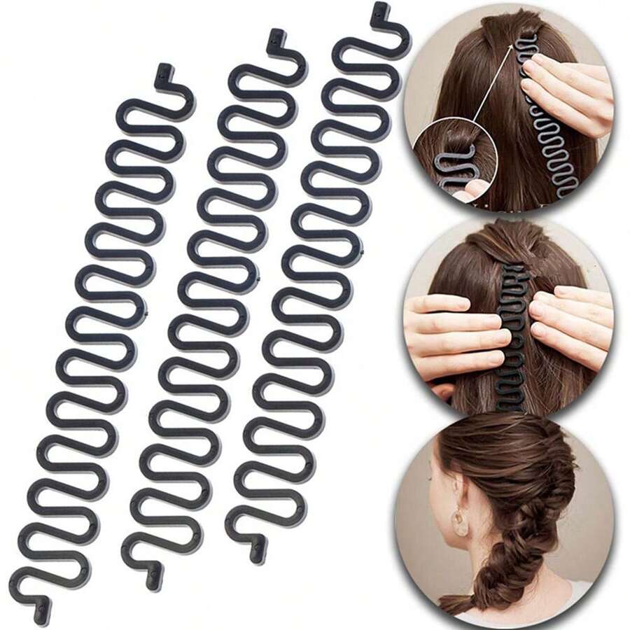 3pcs Hair Braiding Tools Set - Fishtail Braid Maker, Hair Braider Device, Twisting Styling Accessories - Black - View 1
