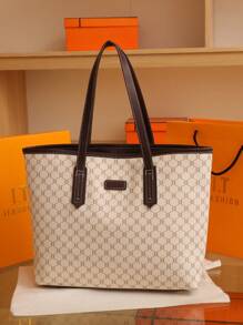 SHIMEINI 2025 Classic Fashion Print Large Capacity Shoulder Tote Bag, Suitable For Women's Daily Use, Office, Back To School, Holiday Travel, Festival Dates, Gifts - White - View 5