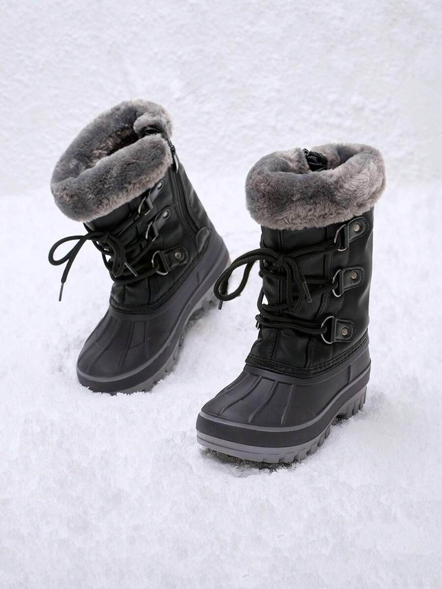 Boys Girls Toddler Winter Snow Boots Mid Calf Boots Waterproof Warm For Snowball Fights And Ski,Christmas Gifts - 黑色 - 查看 1