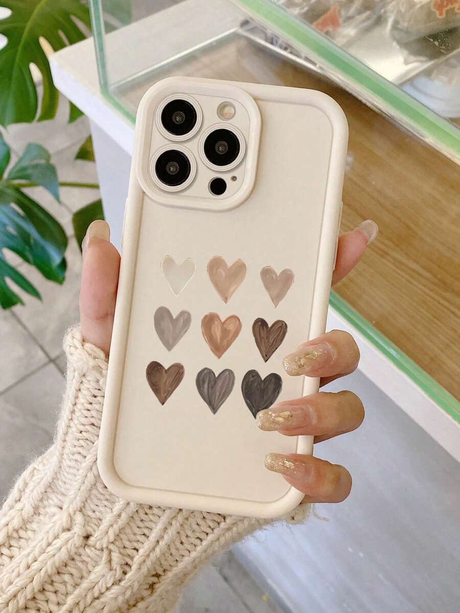 1 件涂鸦心形图案设计相机手机保护壳，带精密孔，适用于 11 Pro Max/12 Pro Max/13 Pro Max/14 Pro Max/15 Pro Max/16 Plus/16 Pro Max、Redmi、OPPO/Realme、VIVO、Infinix、Honor、MOTO、OnePlus - 白色 - 查看 1