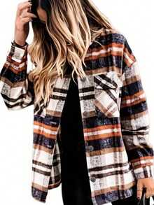 Women Long Sleeve Plaid Blouse Jacket, Autumn