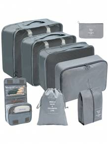 8 件/套涤纶旅行，极简主义黑色口号图形旅行背包，适合旅行、化妆、化妆品、度假收纳袋、大容量化妆品收纳袋化妆盒，适用于口红、刷子、护肤品、手机、硬币、小物品，适用于家庭、礼物、度假和节日万圣节圣诞节多功能用途 - 黑色 - 查看 6