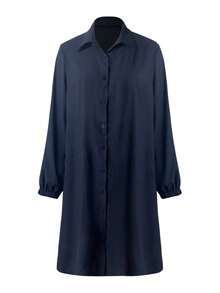 Vestido midi casual feminino de manga comprida com botões