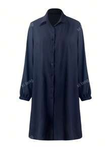 Rochie midi, lejeră, cu mânecă lungă, cu nasturi