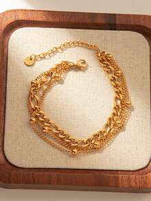 Mazuer 1 件复古镀金时尚空心圆圈、心形、蝴蝶和水钻多层手链，适合夏季海滩、日常穿着、派对、节日、毕业典礼、教师节、返校礼物 - 金黃色 - 查看 3