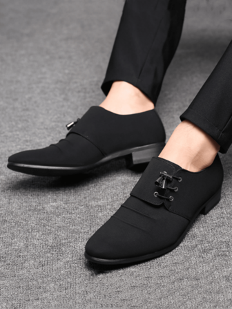 New Men's Loafers Simple Solid Color Low-Top Casual Shoes With Metal Buckle Decor, Pointed Toe, Thick Sole, Comfortable & Breathable Slip-On, Perfect For Business, Party, Wedding, Fashionable