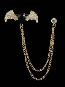1 peça Broche em forma de ave de rapina feroz (morcego, lobo, águia) em estilo retrô dourado/prateado para terno masculino