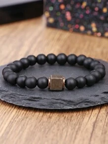 1入組/男士天然火山石時尚手鍊，黑色瑪瑙珠寶