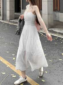 2025夏季休闲吊带长裙，清新温柔风格女装 - 白色 - 查看 5