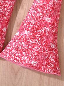 2 件套年轻女孩休闲字母豹纹亮片短袖 T 恤和喇叭裤夏季服装 - 粉色 - 查看 6