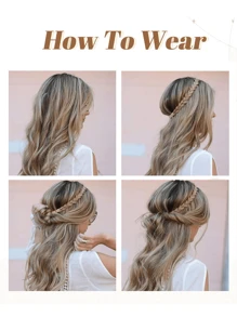 Diadema elegante y ajustable con trenza de espina de pescado - Accesorio de cabello sintético para mujeres y niñas, perfecto para fiestas y uso diario - Multicolor - Ver 6