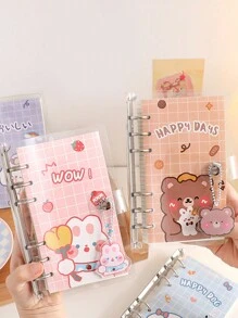 1入組卡通圖案創意多用途筆記本適用於學校學生 - 棕色 - 查看 3