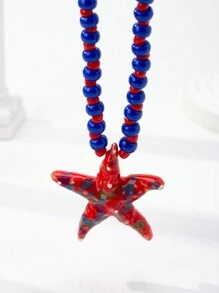 1 pieza Collar de cuentas boho de estrellas de mar de estilo playa hecho a mano para mujer (La forma y el color pueden variar)
