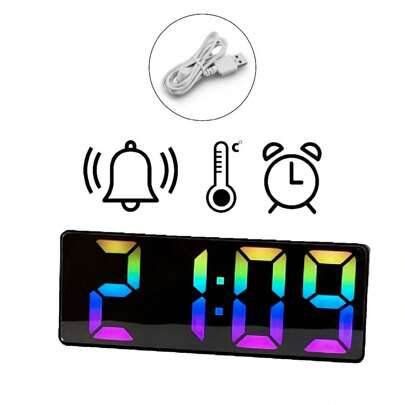 Relógio Digital De Mesa USB Com Despertador Data Temperatura Alarme E Controle De Luminosidade