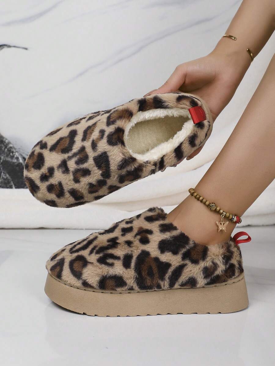 Giày bốt đi tuyết dày lót nhiệt họa tiết da báo mới cho nữ, mềm mại và thoải mái - màu nâu - Xem 1