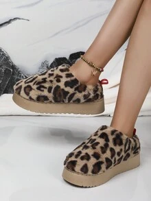 Giày bốt đi tuyết dày lót nhiệt họa tiết da báo mới cho nữ, mềm mại và thoải mái - màu nâu - Xem 5