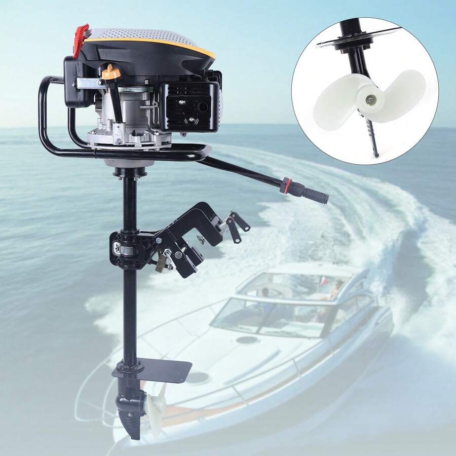 4-Stroke 9 HP Outboard Motor Gas Powered Boat Engine With Air Cooling Heavy Duty - Black - View 1