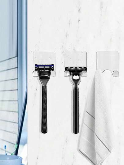 1 st genomskinlig väggmonterad rakhyvelhållare, transparent självhäftande rakhyvelförvaringsställ för heminredning badrumsinredning höstdekor tillbaka till skolan