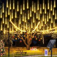 Solar Meteor Shower Rain Lights, 30CM 10 Tubes 240 LEDs Falling Rain Drop Lights, Christmas Icicle Meteor Lights, Falling Snowfall Lights For Outdoor Tree Garden Party - 暖白 - 查看 1