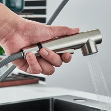 Brushed Nickel Kitchen Sink Mixer Taps 360° Rotation Pull Out Spray Stainless Steel Tap Single Lever Faucet With 2 Water Outlet Modes - Silver - View 7