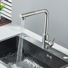 Brushed Nickel Kitchen Sink Mixer Taps 360° Rotation Pull Out Spray Stainless Steel Tap Single Lever Faucet With 2 Water Outlet Modes - Silver - View 4