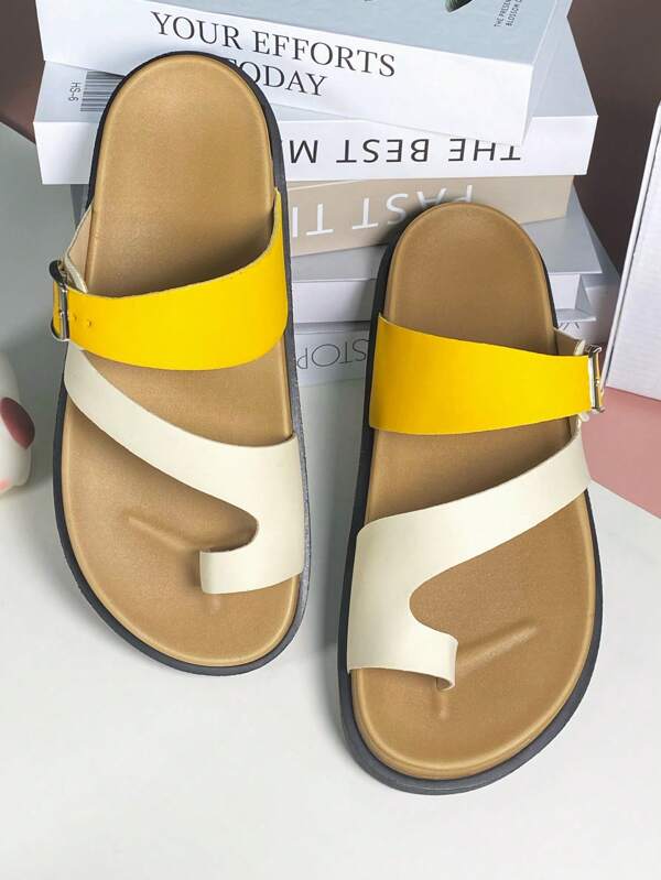 Sandale casual personalizate pentru doamne, cu toc înclinat, galben, alb, în contrast, pentru fete, cu toc plat, în contrast, pentru interior și exterior, flip-flop-uri, pentru femei, cu toc jos, versatile, reglabile, în contrast, antiderapante, pentru sărbători, stradă