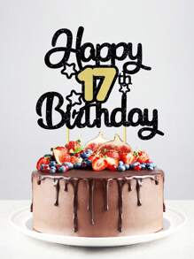 1 pieza Decoración en forma de pastel de cumpleaños con destellos para 17 años, decoraciones para pastel de cumpleaños, suministros de fiesta - Multicolor - Ver 3