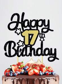 1 pieza Decoración en forma de pastel de cumpleaños con destellos para 17 años, decoraciones para pastel de cumpleaños, suministros de fiesta - Multicolor - Ver 5