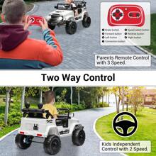 Dazone 12V Kids Ride On Truck Car Off-Road With Parents Remote Control, 12V Battery Powered Electric 2-Seater Kids Ride On SUV Car Vehicle, Spring Suspension, LED Lights, Bluetooth, 2 Speeds, Music, Horn, Electric Car For Kids - White - View 6