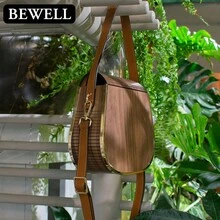 BEWELL Túi xách bằng gỗ mới mùa hè có dây đeo bằng da, được làm bằng gỗ óc chó tự nhiên, túi gỗ hàng ngày sức chứa lớn thời trang & giản dị dành cho nữ - Màu Tím - Xem 6