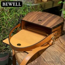 BEWELL Túi xách bằng gỗ mới mùa hè có dây đeo bằng da, được làm bằng gỗ óc chó tự nhiên, túi gỗ hàng ngày sức chứa lớn thời trang & giản dị dành cho nữ - Màu Tím - Xem 7