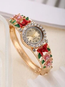 1 pieza Reloj pulsera elegante y delicado con diseño de mariposa - Rojo - Ver 3