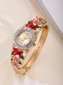1 pieza Reloj pulsera elegante y delicado con diseño de mariposa - Rojo - Ver 1