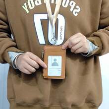 1 pieza de caja de almacenamiento de tarjetas con cremallera para colgar en el cuello, de piel sintética, portátil, ligera, para profesores y estudiantes, suministros de trabajo, tarjeta de identificación para el campus, tarjeta de autobús, tarjeta de identificación para estudiantes y empleados, de uso universal para estudiantes, empleados y profesores, tarjeta de identificación para estudiantes, empleados y profesores, tarjetero, cartera, tarjetero, tarjetero de visita, tarjetero de crédito, cordón para profesores, tarjetero para mujer, minicartera para mujer, tarjetero