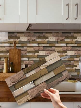 SUPSTICKER 1/12/24pcs Brown Marble Pattern Kitchen Decor, Waterproof And Oil-Proof Easy To Clean And High Temperature Resistant Peel And Stick Removable, Can Be Applied To The Living Room Bedroom Decor, Kitchen And Bathroom Remodeling Renovation Decor, 5.91X11.81inch, Stickers, Wall Decal, Vinyl Decal For Home Decorations, Spring Decoration Items Refresh Your Home, Festival Decoration Stickers Gifts Birthday Graduation