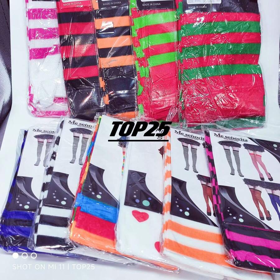 Rainbow Striped 7/8 Over Knee Sock - Hot Pink - View 1