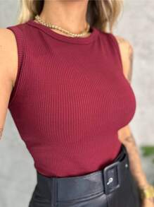 Women's Bodysuit Premium Ribbed Towel Tank Top - Màu Đỏ Sâu - Xem 1