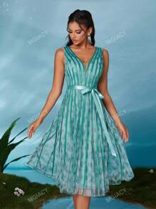 Vestido de festa com decote em V, transparente, plissado, para festa, convidado de casamento, vestido de coquetel