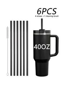 2/4/6pcs Reusable Stainless Steel Straws With Cleaning Brush Set For 40oz Tumblers, Suitable For Cold Drinks And Juices School Supplies,Christmas Gift - màu đen - Xem 4