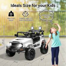 Dazone 12V Kids Ride On Truck Car Off-Road With Parents Remote Control, 12V Battery Powered Electric 2-Seater Kids Ride On SUV Car Vehicle, Spring Suspension, LED Lights, Bluetooth, 2 Speeds, Music, Horn, Electric Car For Kids - White - View 8