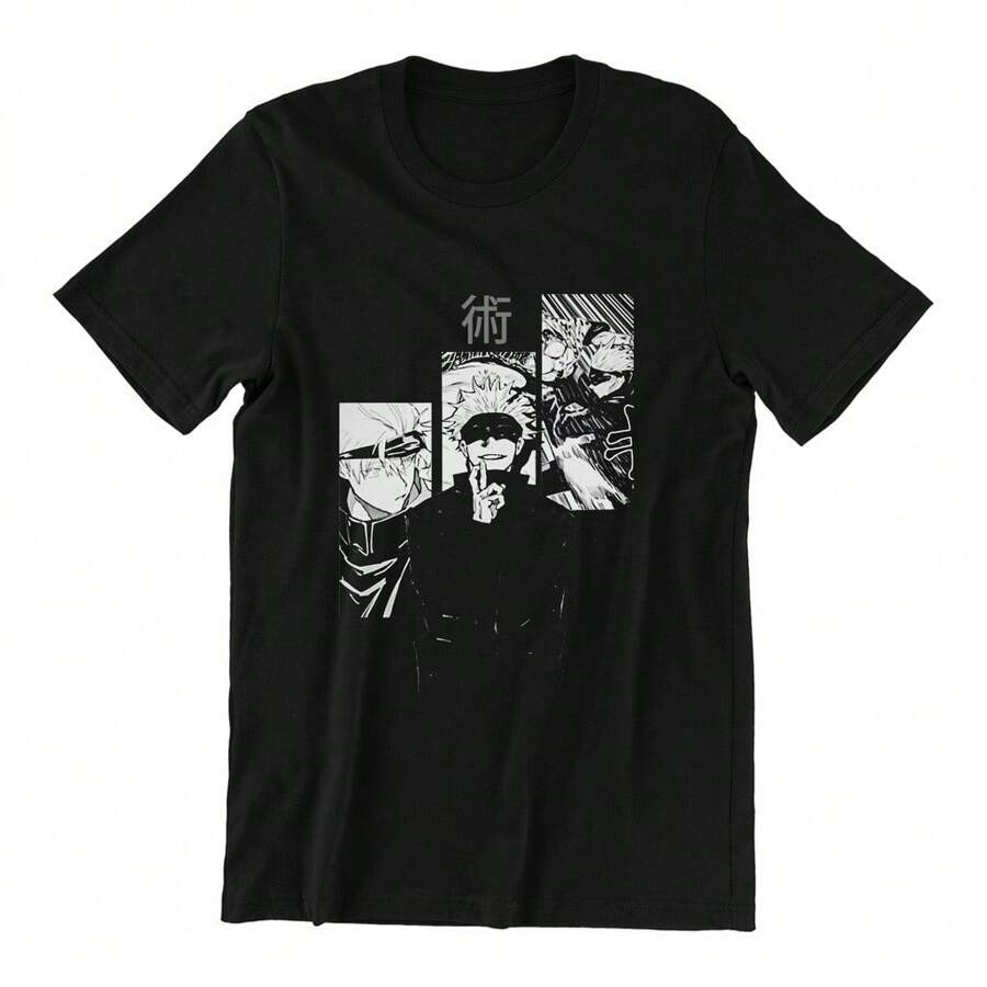 Anime T-Shirt Jujutsu Satoru Kaisen Gojo Unisex 100% Cotton Streetwear New Release Shipping Various Colors!! - màu đen - Xem 1