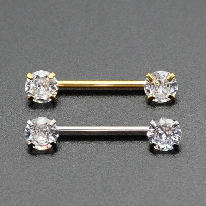 1pc Titanium Alloy 1.2x14mm 5mm 5A Cubic Zirconia Round Titanium Alloy Nipple Barbell Ring, Unisex Fashion Jewel