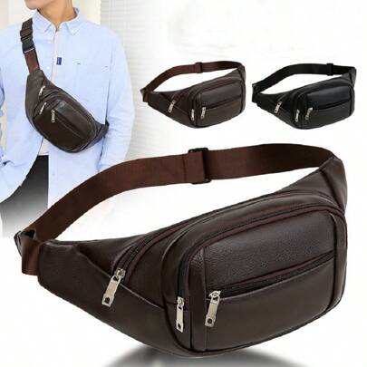 Pochete Couro Masculina Casual Bolsa De Ombro Transversal