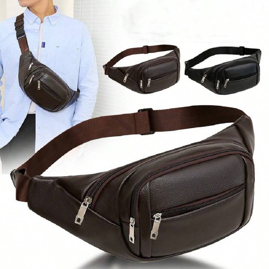Men's Leather Waist Pack Casual Crossbody Shoulder Bag - Chocolate Brown - View 1