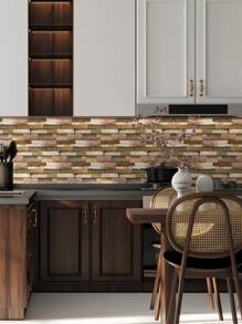 1/12/24片装棕色大理石纹理装饰贴纸，防水防油，易清洁，耐热，可移除，适用于客厅、卧室、厨房、浴室装修装饰，尺寸5.91x11.81英寸，贴纸，墙贴，乙烯基壁纸，家居装饰，春季装饰，焕新家居，节日装饰贴纸，生日毕业礼物 - 彩色 - 查看 7