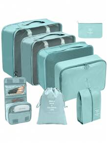 8 件/套涤纶旅行，极简主义黑色口号图形旅行背包，适合旅行、化妆、化妆品、度假收纳袋、大容量化妆品收纳袋化妆盒，适用于口红、刷子、护肤品、手机、硬币、小物品，适用于家庭、礼物、度假和节日万圣节圣诞节多功能用途 - 黑色 - 查看 5