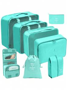 8 件/套涤纶旅行，极简主义黑色口号图形旅行背包，适合旅行、化妆、化妆品、度假收纳袋、大容量化妆品收纳袋化妆盒，适用于口红、刷子、护肤品、手机、硬币、小物品，适用于家庭、礼物、度假和节日万圣节圣诞节多功能用途 - 黑色 - 查看 7