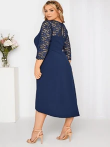 Đầm ren xanh navy thanh lịch thường ngày cho nữ cỡ lớn - Màu xanh hải quân - Xem 2
