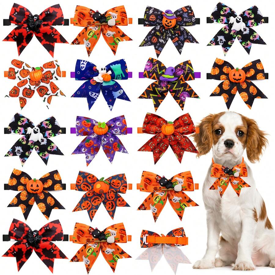 6/10 件万圣节宠物领结南瓜、帽子配饰、节日派对、狗猫通用颜色随机 - 彩色 - 查看 1