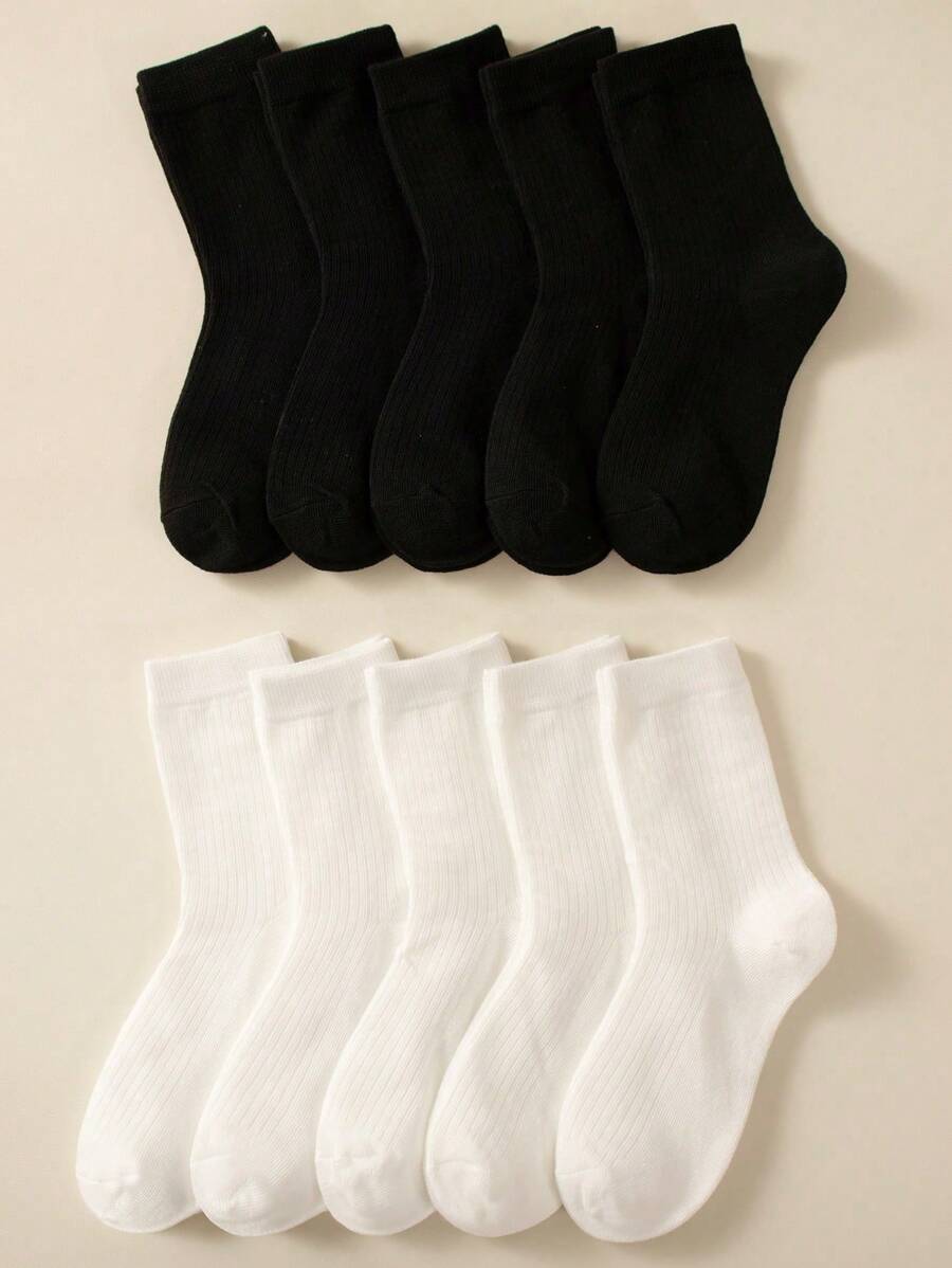 10對/包經典黑色兒童運動襪,舒適休閒圓領襪,適合日常穿著